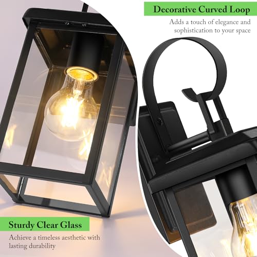 BesLowe 2-Pack Outdoor Wall Light Fixtures, Exterior Lighting Fixtures Wall Mount, Waterproof Porch Lights Outdoor Wall Sconces Lanterns, Modern Outside Lights for House Front Door Garage, Black - Image 3