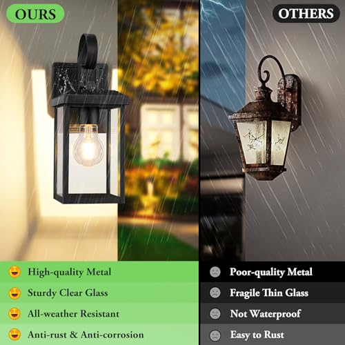 BesLowe 2-Pack Outdoor Wall Light Fixtures, Exterior Lighting Fixtures Wall Mount, Waterproof Porch Lights Outdoor Wall Sconces Lanterns, Modern Outside Lights for House Front Door Garage, Black - Image 4