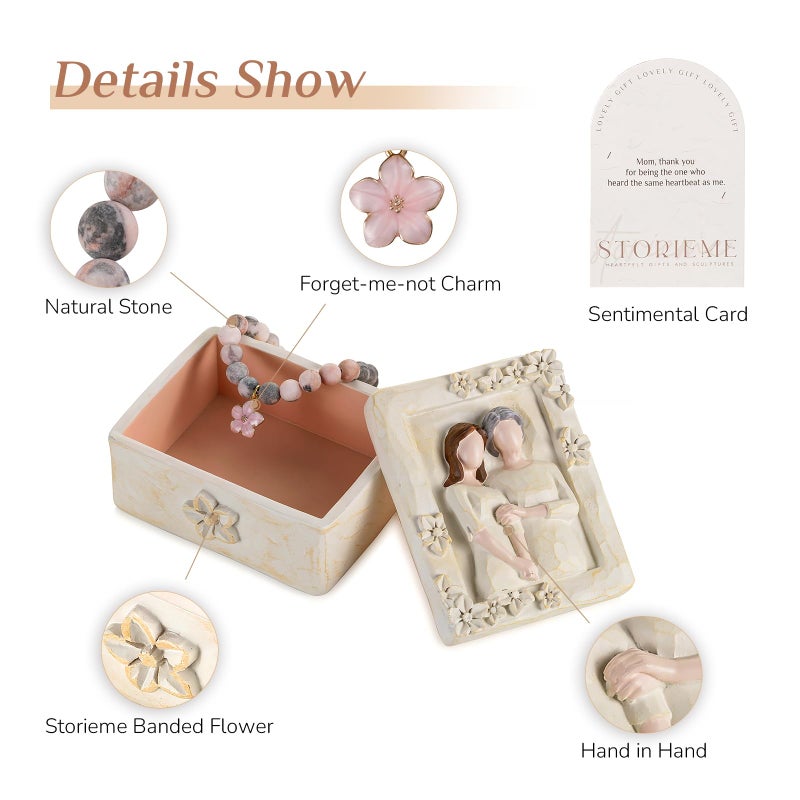 Storieme Mother Daughter Figurines Gifts: Gift for Mom from Daughter, Gifts for Daughter, Handcrafted Resin Box with Bracelet for Birthday Christmas Mother's Day - Image 2