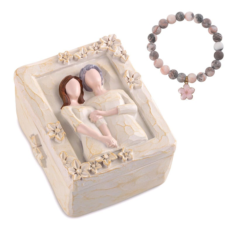 Storieme Mother Daughter Figurines Gifts: Gift for Mom from Daughter, Gifts for Daughter, Handcrafted Resin Box with Bracelet for Birthday Christmas Mother's Day - Image 1