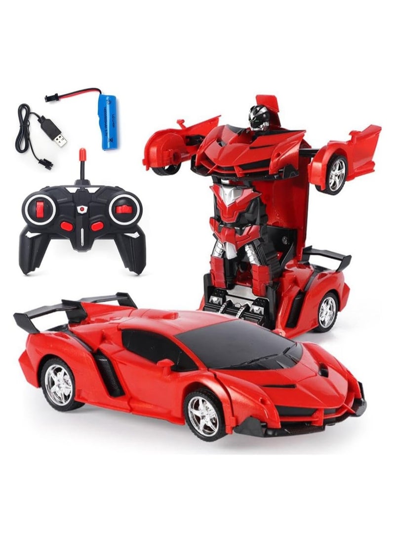 Home Smart - Home Smart Remote Control Robot Transformer Car Toy for Kids with 360 Degree Drifting Single Button Deformation Red - Image 1