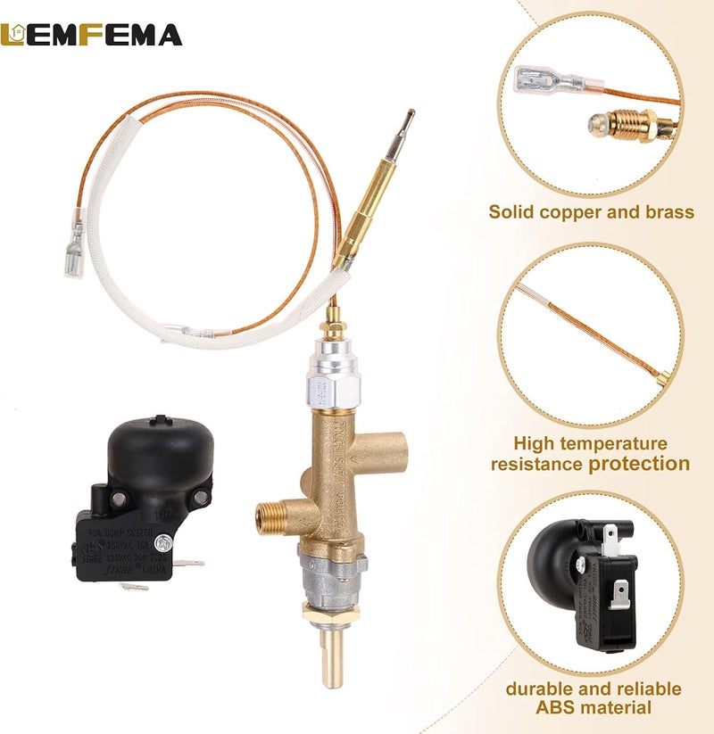 Lemfema Propane Gas Patio Heater Repair, Replacement Parts for Thermocouple Sensor & Dump Switch Controls Safety Kit,Main Control Valve with Pilot Port Kit - Image 5