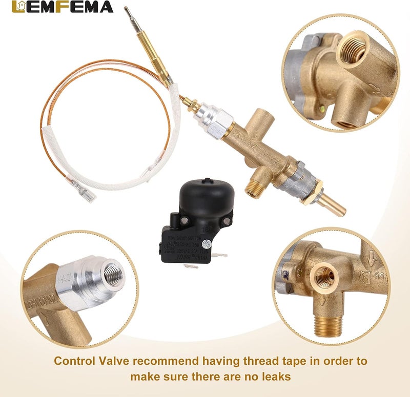 Lemfema Propane Gas Patio Heater Repair, Replacement Parts for Thermocouple Sensor & Dump Switch Controls Safety Kit,Main Control Valve with Pilot Port Kit - Image 4