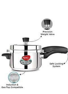 pigeon Pigeon By Stovekraft Special Stainless Steel Pressure Cooker with Outer Lid Induction and Gas Stove Compatible 2, 3, 5 Litre Capacity for Healthy Cooking (Silver)  - Image 2