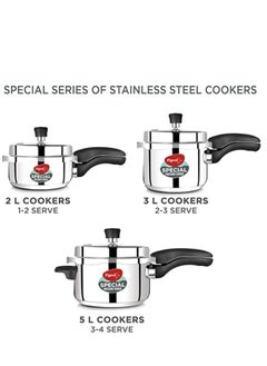 pigeon Pigeon By Stovekraft Special Stainless Steel Pressure Cooker with Outer Lid Induction and Gas Stove Compatible 2, 3, 5 Litre Capacity for Healthy Cooking (Silver)  - Image 3