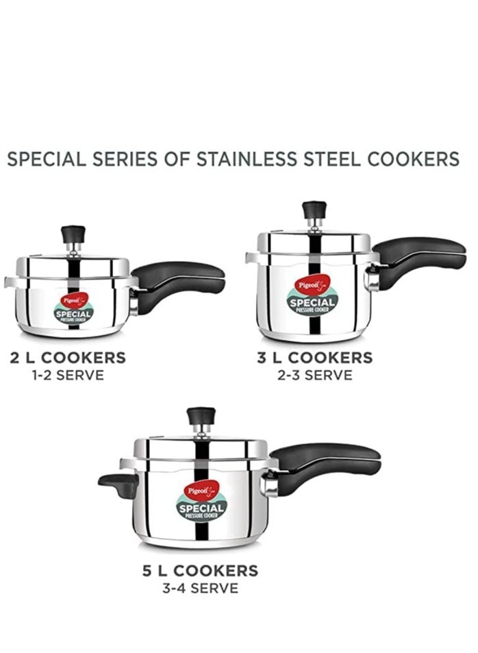 pigeon Pigeon By Stovekraft Special Stainless Steel Pressure Cooker with Outer Lid Induction and Gas Stove Compatible 2, 3, 5 Litre Capacity for Healthy Cooking (Silver)  - Image 3