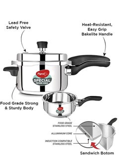 pigeon Pigeon By Stovekraft Special Stainless Steel Pressure Cooker with Outer Lid Induction and Gas Stove Compatible 2, 3, 5 Litre Capacity for Healthy Cooking (Silver)  - Image 4