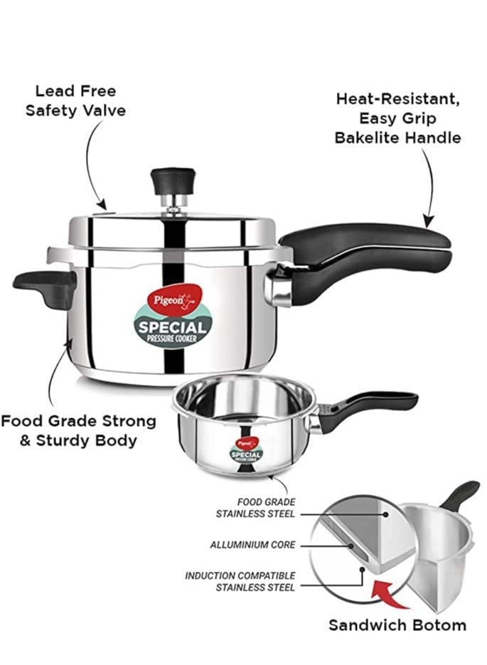 pigeon Pigeon By Stovekraft Special Stainless Steel Pressure Cooker with Outer Lid Induction and Gas Stove Compatible 2, 3, 5 Litre Capacity for Healthy Cooking (Silver)  - Image 4