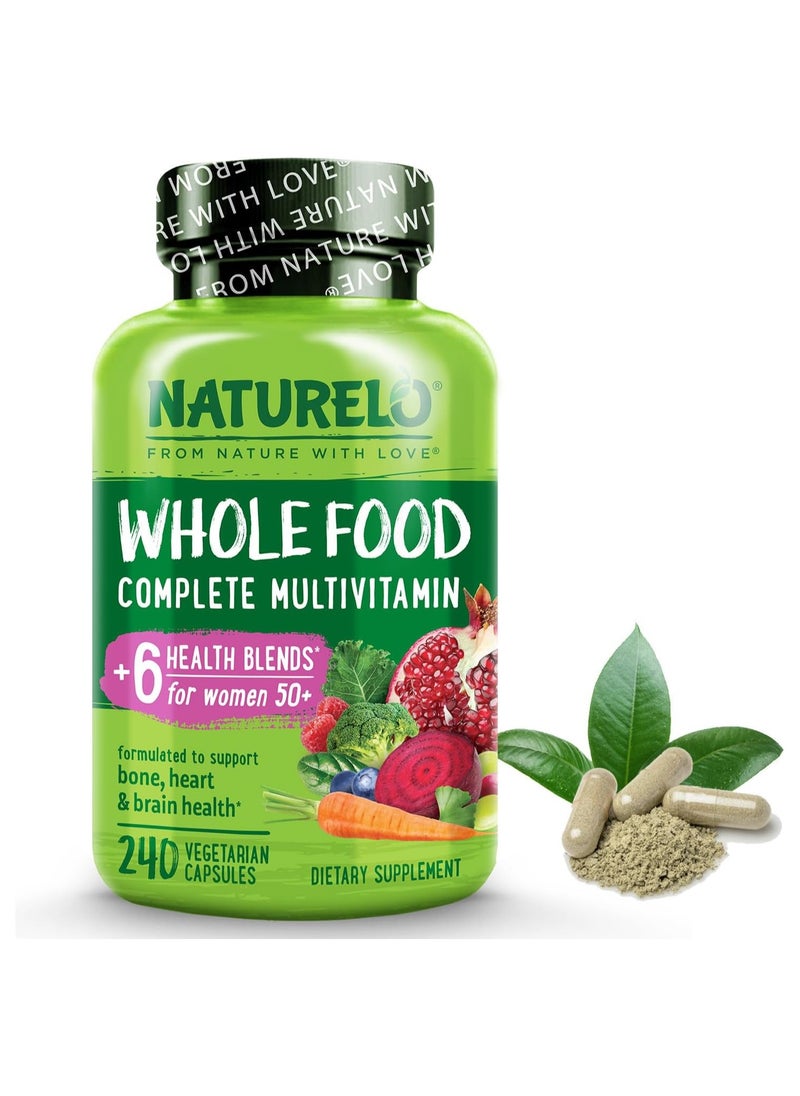 NATURELO Whole Food Complete Multivitamin +6 Health Blends for Women 50+ - Dietary Supplement Formulated to Support Bone, Heart & Brain Health - 240 Vegan Capsules  - Image 1