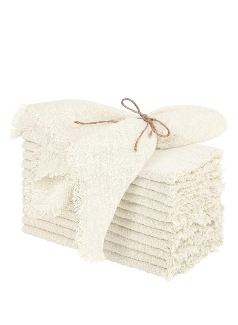 12 Pcs Ivory Cotton Linen Cloth Napkins - 43x43cm Handmade Rustic Fringe Napkins, Soft Square Dinner Napkins for Dinners, Parties & Weddings - Image 1