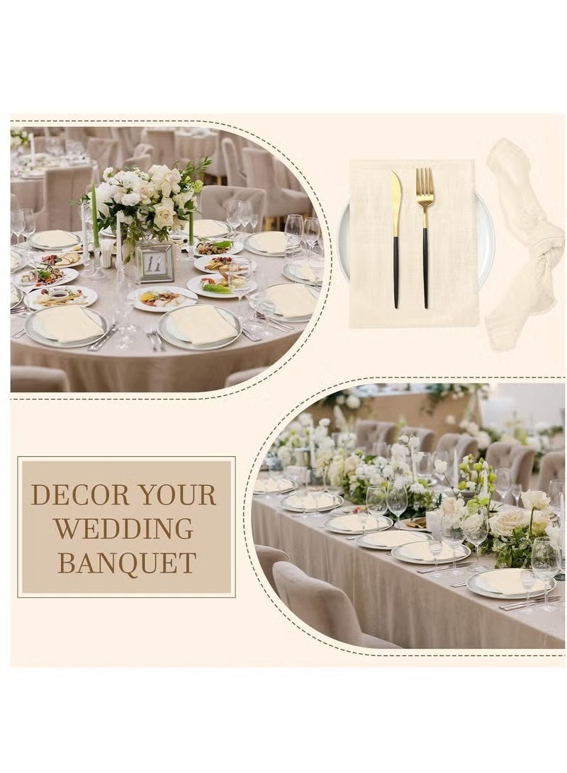 12 Pcs Ivory Cotton Linen Cloth Napkins - 43x43cm Handmade Rustic Fringe Napkins, Soft Square Dinner Napkins for Dinners, Parties & Weddings - Image 5