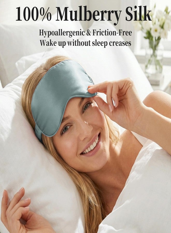 ZLYC 100% Mulberry Silk Sleep Mask Pressure-Free Eye Cover Soft Light Blocking Blindfold for Travel & Nap, Solid Haze Blue - Image 3