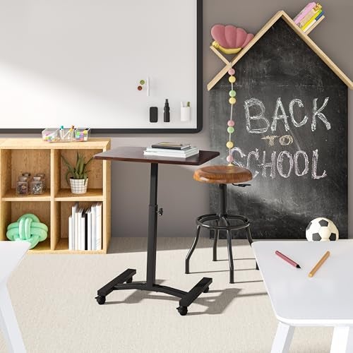 Seville Classics WEB162 Mobile Laptop Computer Desk Cart Height-Adjustable from 20.5" to 33", Slim, Walnut - Image 5