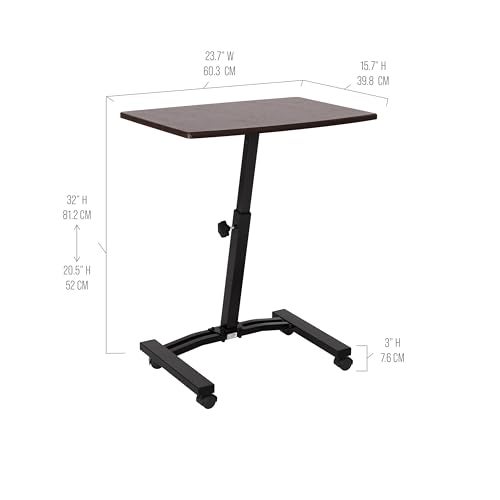 Seville Classics WEB162 Mobile Laptop Computer Desk Cart Height-Adjustable from 20.5" to 33", Slim, Walnut - Image 2