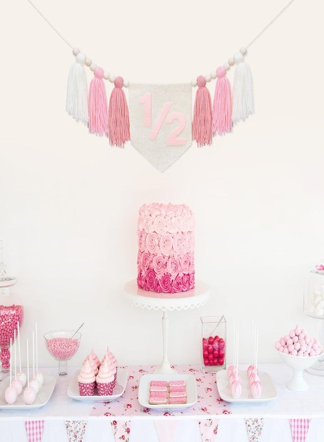 Dokuna Half Birthday Decorations- Dokuna Girls Half Way to One Decorations, 6 Month 1/2 Birthday Tassel High Chair Banner (Pink) - Image 2