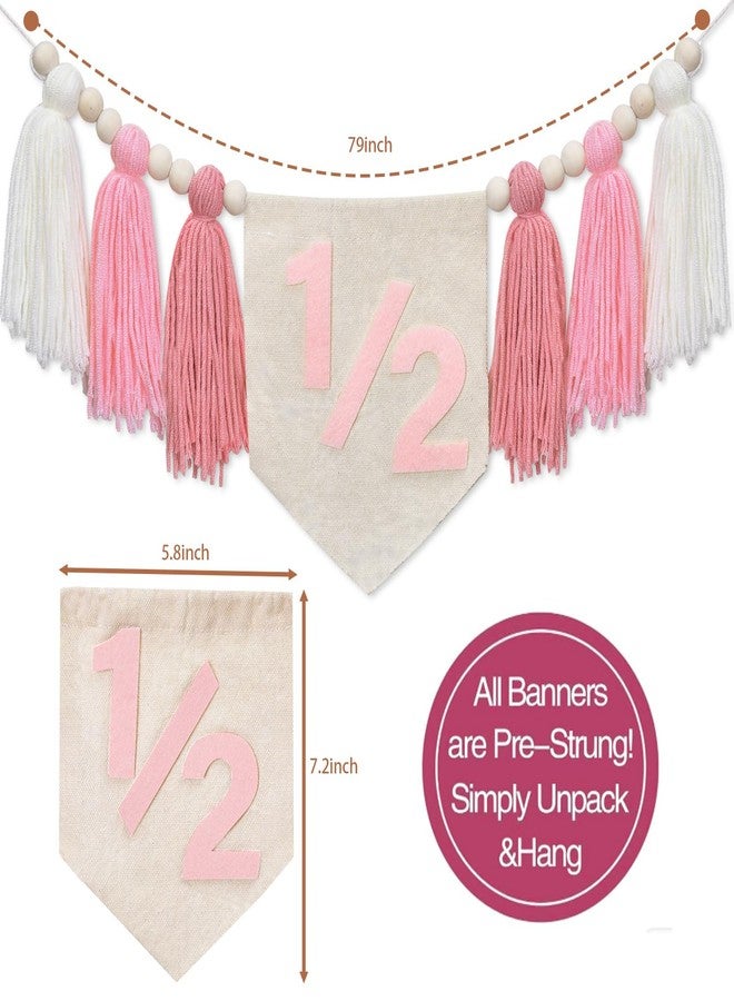 Dokuna Half Birthday Decorations- Dokuna Girls Half Way to One Decorations, 6 Month 1/2 Birthday Tassel High Chair Banner (Pink) - Image 5