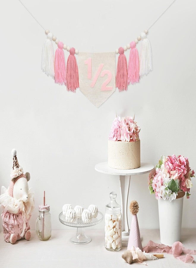 Dokuna Half Birthday Decorations- Dokuna Girls Half Way to One Decorations, 6 Month 1/2 Birthday Tassel High Chair Banner (Pink) - Image 3
