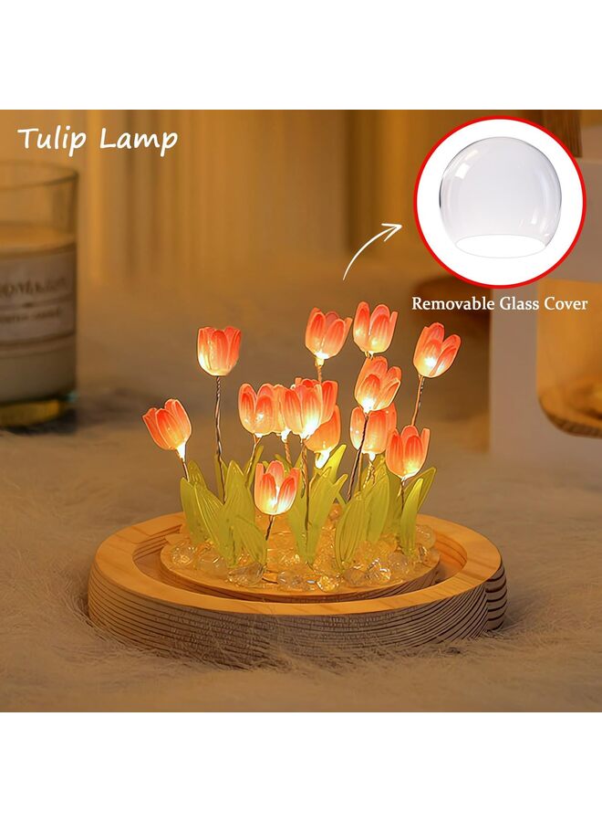 Tulip Night Light Glass Flower,Night Light Lamp for Bedroom Lamp with Wooden Base for Home Decor Unique Romantic Gifts for Girlfriend Wife - Image 2