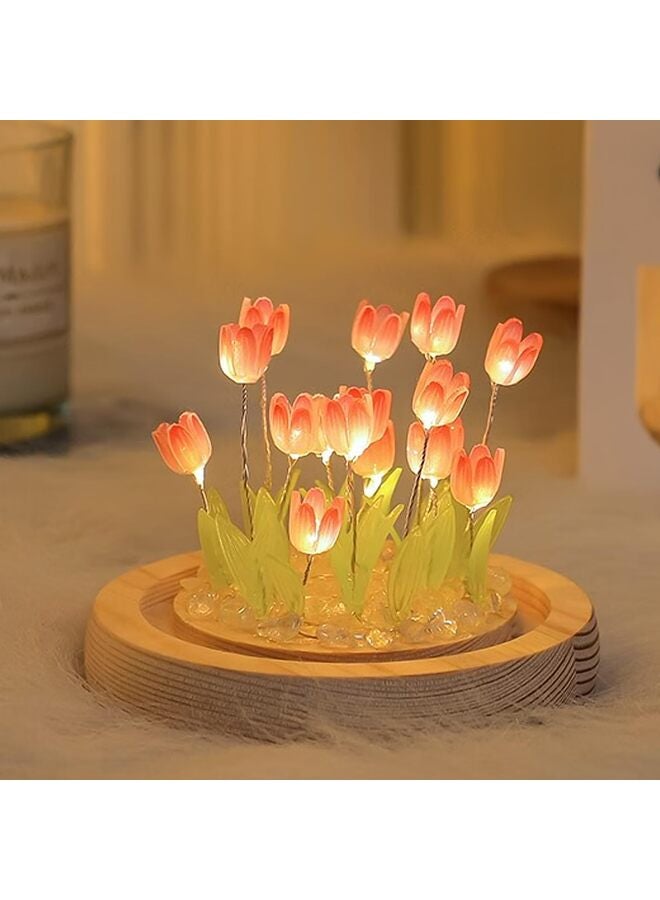 Tulip Night Light Glass Flower,Night Light Lamp for Bedroom Lamp with Wooden Base for Home Decor Unique Romantic Gifts for Girlfriend Wife - Image 4