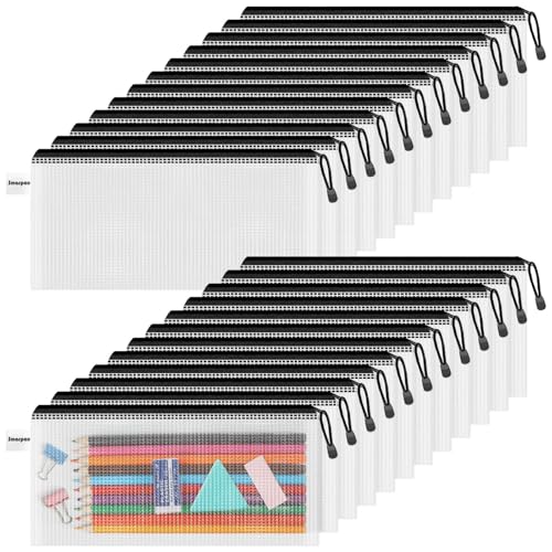 Smarpau Pencil Pouch 24PCS, 9.3" x 4.7" Mesh Zipper Pouches for Organizing, Bill Size Waterproof Zipper Pencil Bags for Travel, Office, Home Storage, Black - Image 1