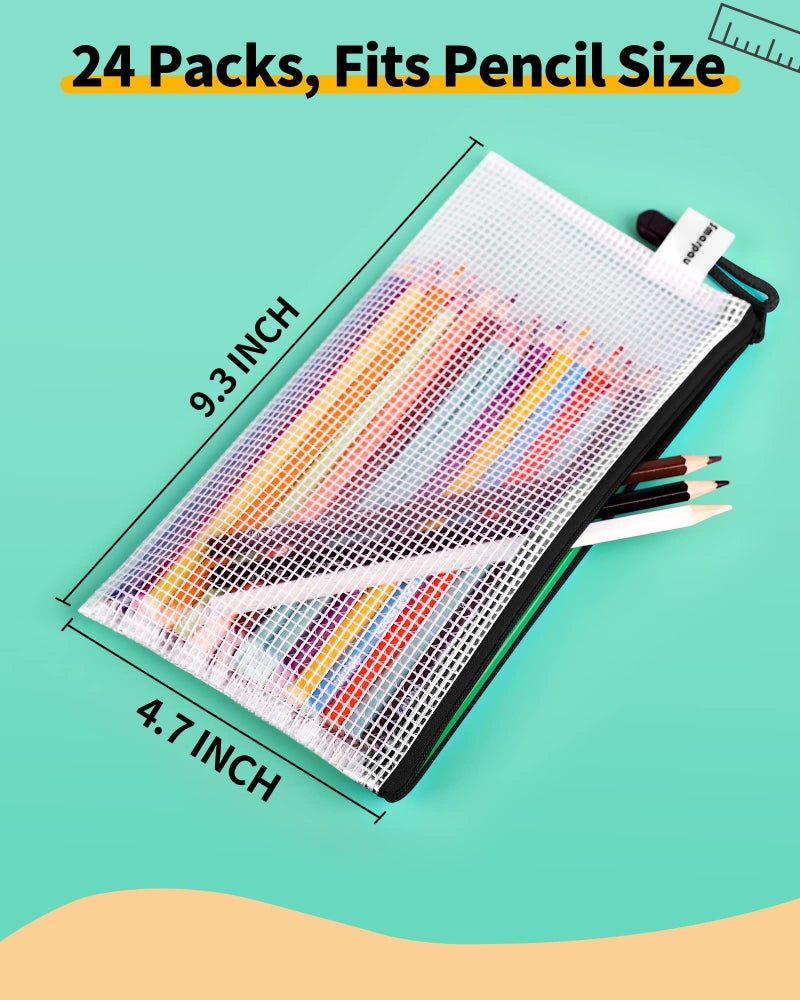 Smarpau Pencil Pouch 24PCS, 9.3" x 4.7" Mesh Zipper Pouches for Organizing, Bill Size Waterproof Zipper Pencil Bags for Travel, Office, Home Storage, Black - Image 2