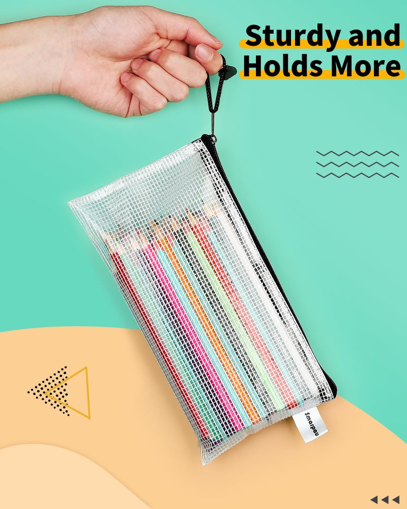 Smarpau Pencil Pouch 24PCS, 9.3" x 4.7" Mesh Zipper Pouches for Organizing, Bill Size Waterproof Zipper Pencil Bags for Travel, Office, Home Storage, Black - Image 3