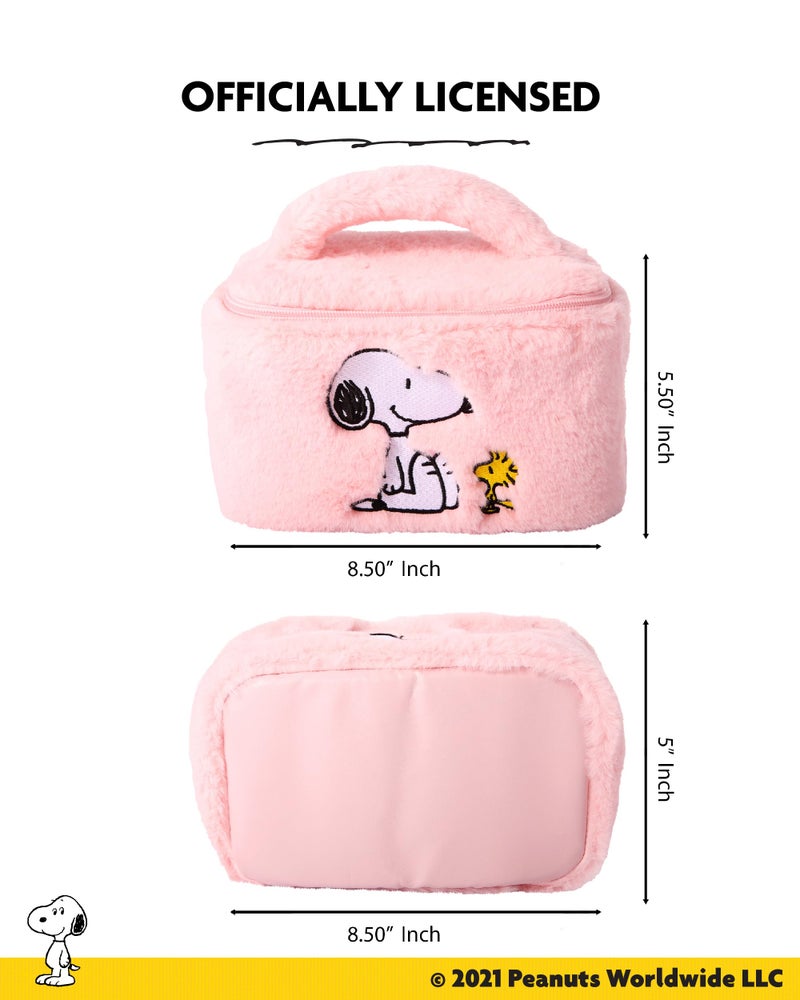 SALLY ROSE Peanuts Snoopy Pink Make Up Bag Official License, Plush Woodstock and Snoopy Cosmetic Bag with Zip Closure, Cute Makeup Bag - Image 4