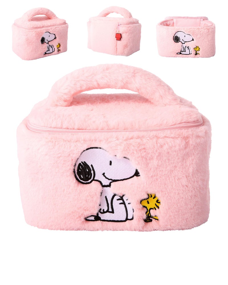 SALLY ROSE Peanuts Snoopy Pink Make Up Bag Official License, Plush Woodstock and Snoopy Cosmetic Bag with Zip Closure, Cute Makeup Bag - Image 1
