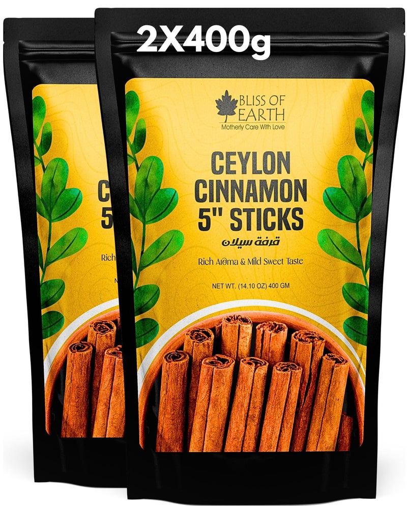 Bliss of Earth True Ceylon Cinnamon Sticks 5" Cut 2X400g, Original Sri Lankan Cinnamon For Baking, Cooking, Tea & Coffee - Image 1