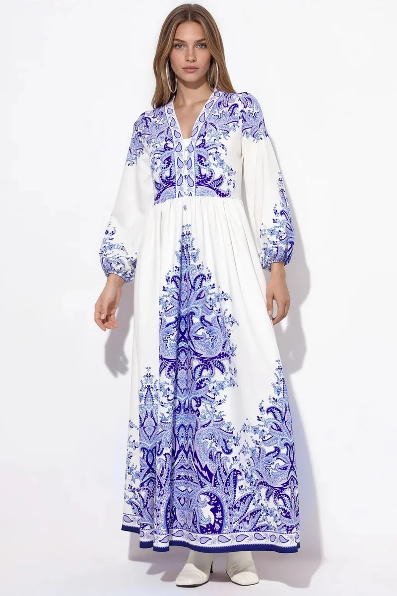 جينيفر Paisley A-line Maxi Dress With Tie Belt
