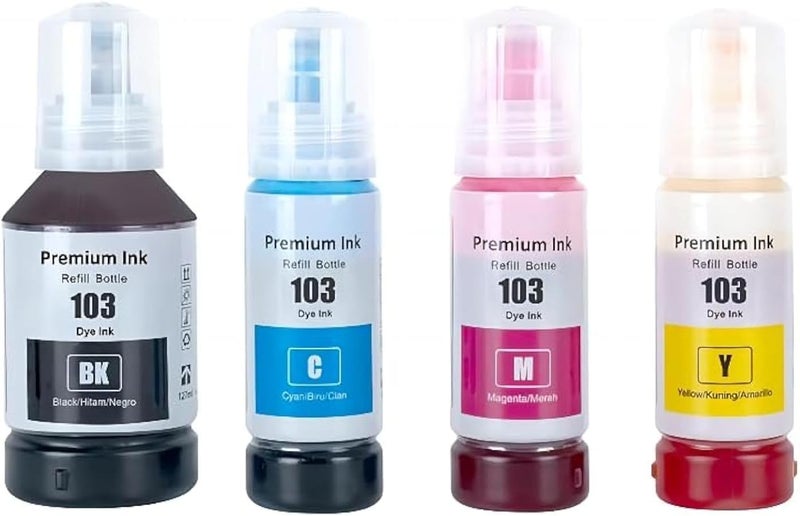 NexNova ® Ink for EPSON 103 for EcoTank Combo Set Full-Pack of 4 (Black Cyan Magenta Yellow) for L1110‎ L3110 L3111 L3150 L3151‎ L3156 L3160 L5190‎ - Image 1