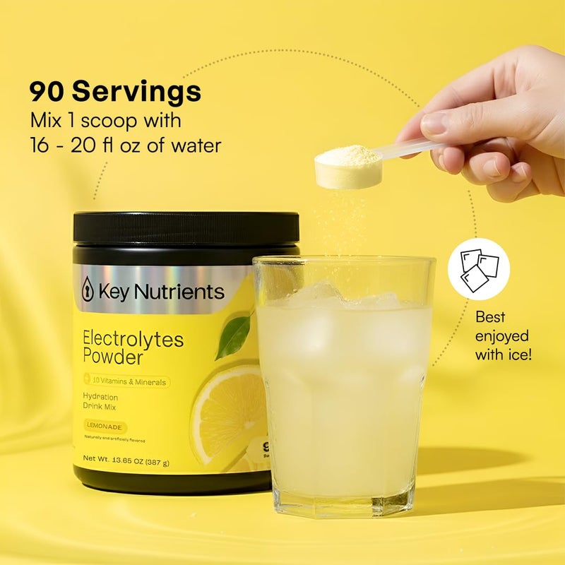 KEY NUTRIENTS مسحوق إلكتروليتات وفيتامينات متعددة من KEY NUTRIENTS - خالٍ من السكر - نكهة الليمون المنعشة - مكمل للصوديوم والطاقة - مسحوق للترطيب - خالٍ من السعرات الحرارية - 90 حصة - صُنع في الولايات المتحدة الأمريكية - Image 5