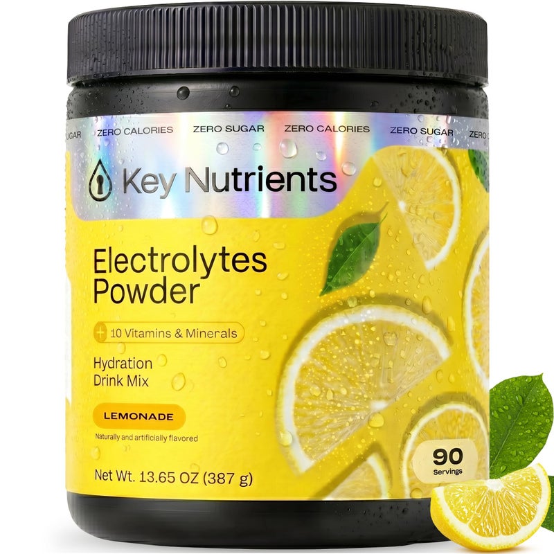 KEY NUTRIENTS مسحوق إلكتروليتات وفيتامينات متعددة من KEY NUTRIENTS - خالٍ من السكر - نكهة الليمون المنعشة - مكمل للصوديوم والطاقة - مسحوق للترطيب - خالٍ من السعرات الحرارية - 90 حصة - صُنع في الولايات المتحدة الأمريكية - Image 1