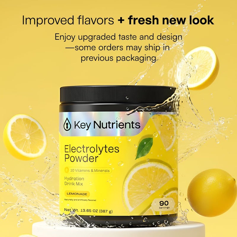 KEY NUTRIENTS مسحوق إلكتروليتات وفيتامينات متعددة من KEY NUTRIENTS - خالٍ من السكر - نكهة الليمون المنعشة - مكمل للصوديوم والطاقة - مسحوق للترطيب - خالٍ من السعرات الحرارية - 90 حصة - صُنع في الولايات المتحدة الأمريكية - Image 2