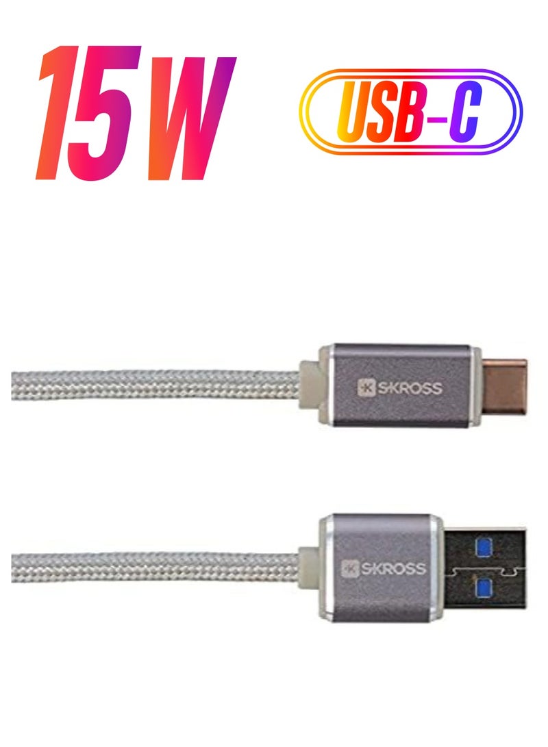 SKROSS Charge' n Sync USB Type-C (3.0) Steel Line Cable, Fast Charging 3A Steel Line 1M Type C Cable, Data Transfer and Charging at Faster Speed, Designed in Switzerland, 2.700243 White - Image 1