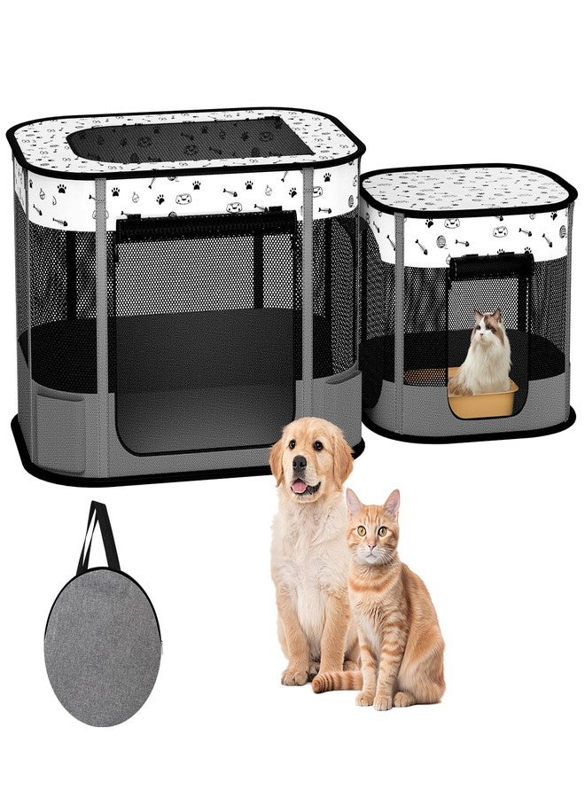 DESELL Portable Cat Playpen, 8-Rod Reinforced Kitten Dog Puppy Playpens, Foldable Play Pen for Indoor Cats Enclosed Pet Kitty Doggy Outdoor, Collapsible Tent Kennel Cage Corral - Image 1