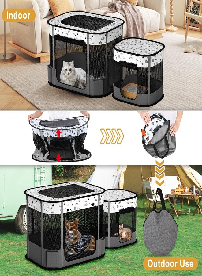 DESELL Portable Cat Playpen, 8-Rod Reinforced Kitten Dog Puppy Playpens, Foldable Play Pen for Indoor Cats Enclosed Pet Kitty Doggy Outdoor, Collapsible Tent Kennel Cage Corral - Image 5