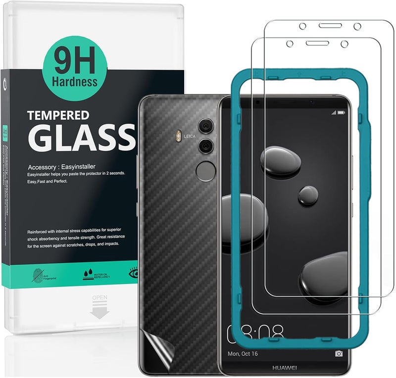 Ibywind For Huawei Mate10 Pro Screen Protector 6.1",2 Pack 9H Hardness Tempered Glass,With 1Pc Back Carbon Fiber Film,Easy to install - Image 1