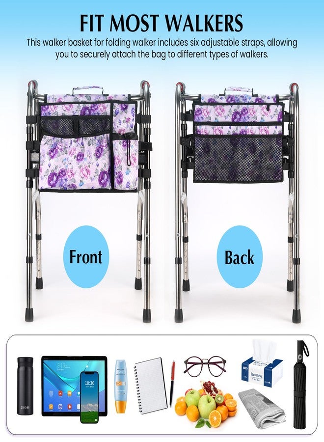 CLEKEGBAG Walker Accessories for Folding Walker Double Sided Walker Bag with Cup holer Organizer Pouch Storage Tote for Rollator Carrying - Image 4