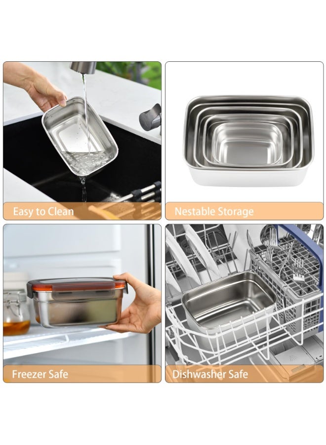 Bukela 4 Pack Food Storage Containers with Lids, Stainless Steel Fridge Storage Containers Airtight Leak-Proof Metal Storage Containers for Food Leftover Storage at Home or Trip (500ml, 1100ml, 1900ml, 3500ml) - Image 4
