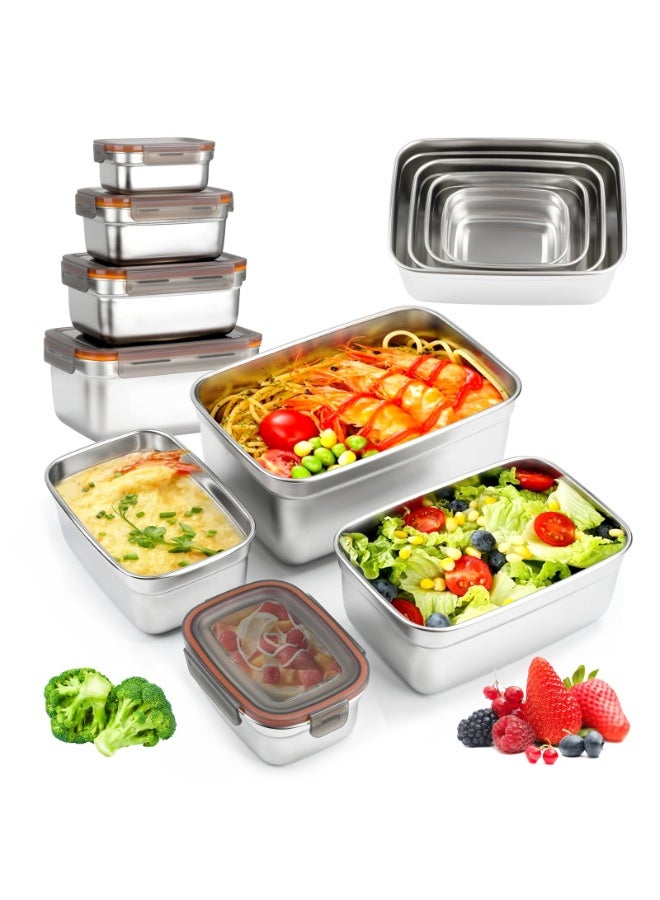 Bukela 4 Pack Food Storage Containers with Lids, Stainless Steel Fridge Storage Containers Airtight Leak-Proof Metal Storage Containers for Food Leftover Storage at Home or Trip (500ml, 1100ml, 1900ml, 3500ml) - Image 1
