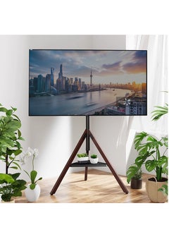 FlashHawk Floor TV Screen Stand, 180° Swivel for 32-75" Screens | Steel & Beech Legs with Storage Tray | Height Adjustable | VESA 600x600mm | Non-Slip Base​  - Image 1