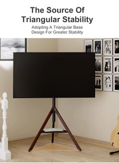 FlashHawk Floor TV Screen Stand, 180° Swivel for 32-75" Screens | Steel & Beech Legs with Storage Tray | Height Adjustable | VESA 600x600mm | Non-Slip Base​  - Image 5