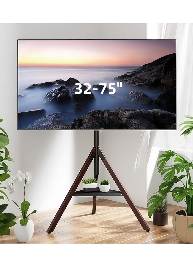 FlashHawk Floor TV Screen Stand,180 Degrees Swivel for 32-75" Screens,Steel & Beech Legs with Storage Tray,Height Adjustable,VESA 600x600mm,Non-Slip Base​  - Image 1