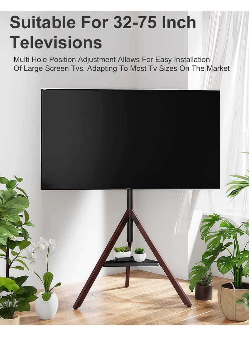 FlashHawk Floor TV Screen Stand,180 Degrees Swivel for 32-75" Screens,Steel & Beech Legs with Storage Tray,Height Adjustable,VESA 600x600mm,Non-Slip Base​  - Image 2