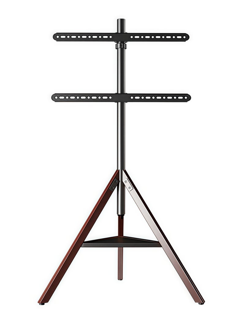 Floor TV Screen Stand,180 Degrees Swivel for 32-75" Screens,Steel & Beech Legs with Storage Tray,Height Adjustable,VESA 600x600mm,Non-Slip Base​