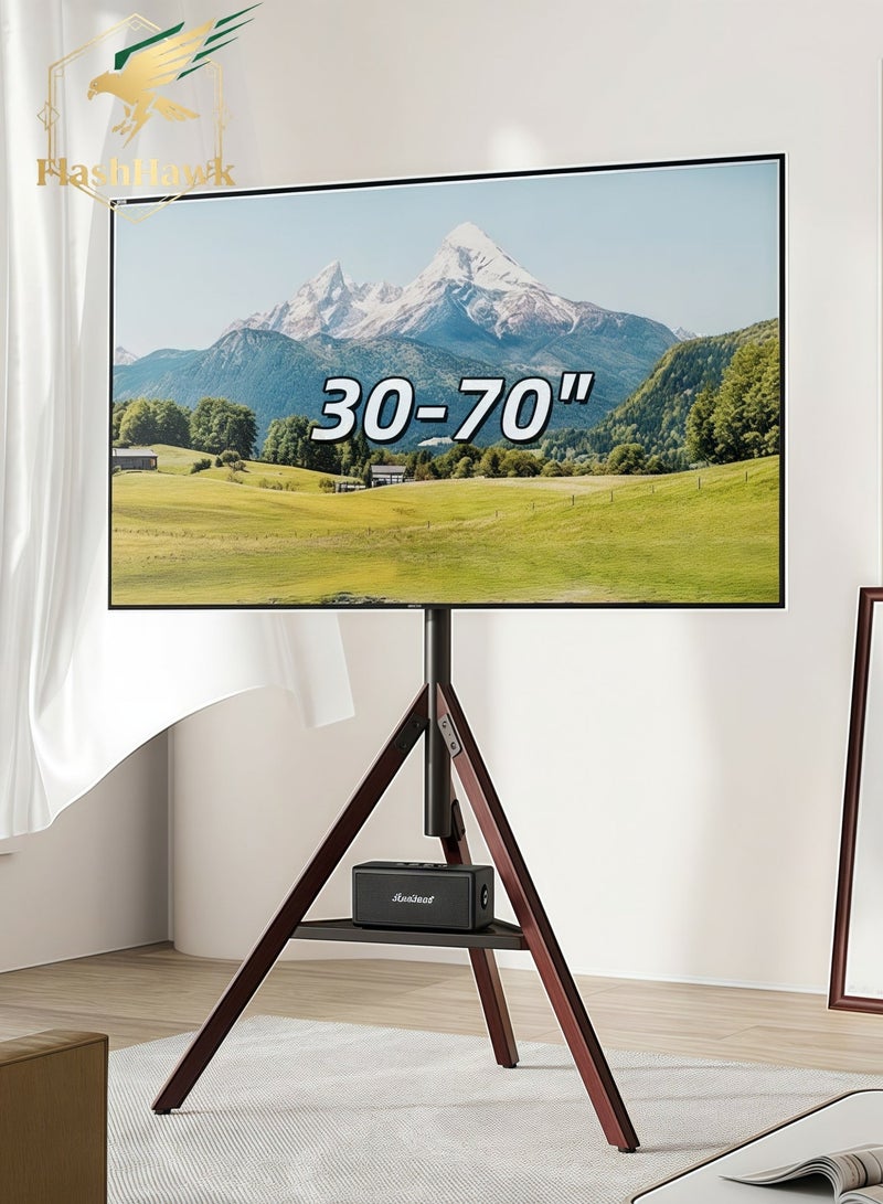 FlashHawk Wooden TV Screen Stand for 30"-70" LCD LED 4K Flat Curved Screens | Fits 35 42 50 55 60 65 70 inch TVs | 180 Degrees Swivel & Height Adjustable | Steel & Beech Legs with Storage Tray | VESA 600x400mm & Non-Slip Base​ - Image 1