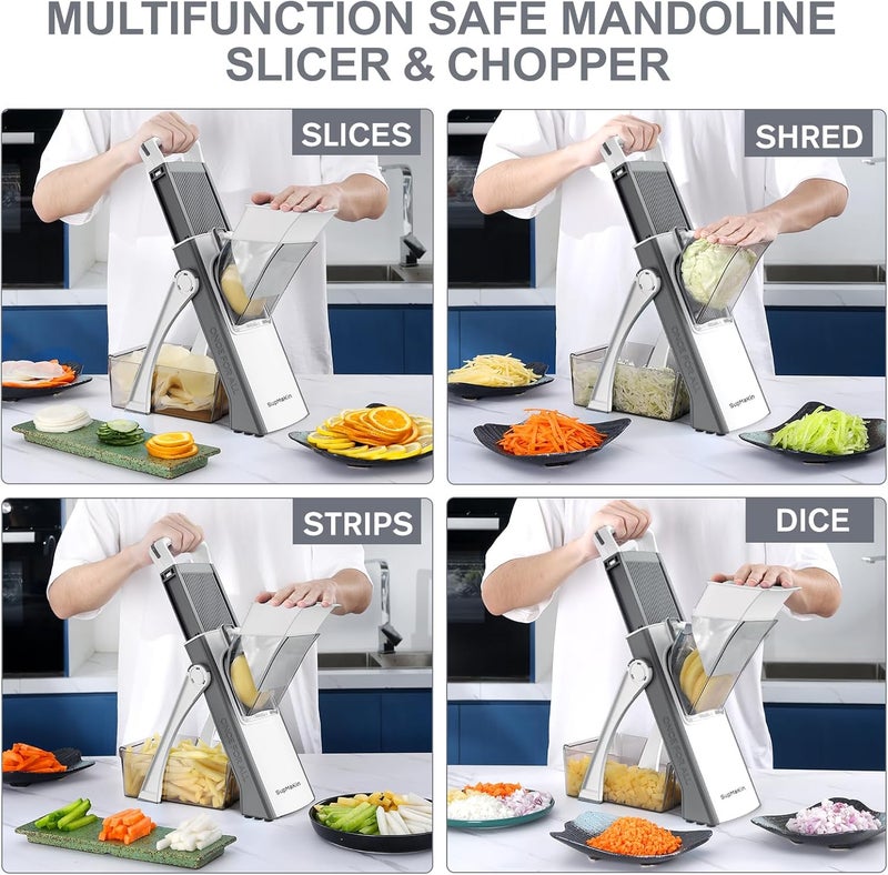 SupMaKin Upgrade Safe Mandoline Slicer, Multi Vegetable Chopper, Potato Slicer, Vegetables Slicer Onion Chopper Fry Cutter, Kitchen Chopping Artifact (GrayWhite) - Image 3