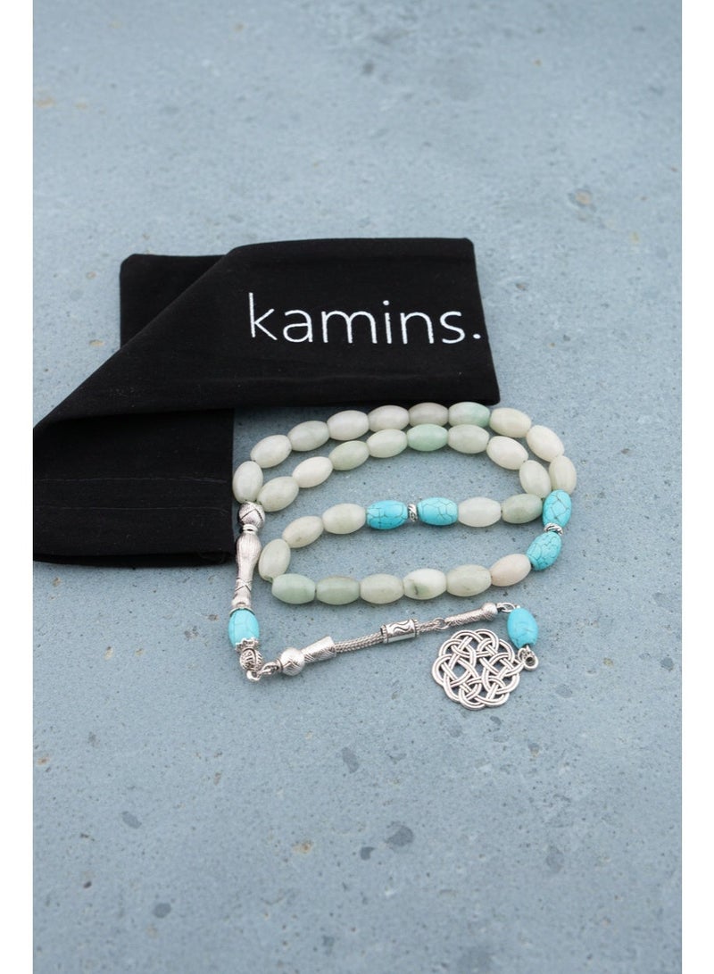 Kamins Collection Light Green Agate& Turquoise Tasbih - Image 1