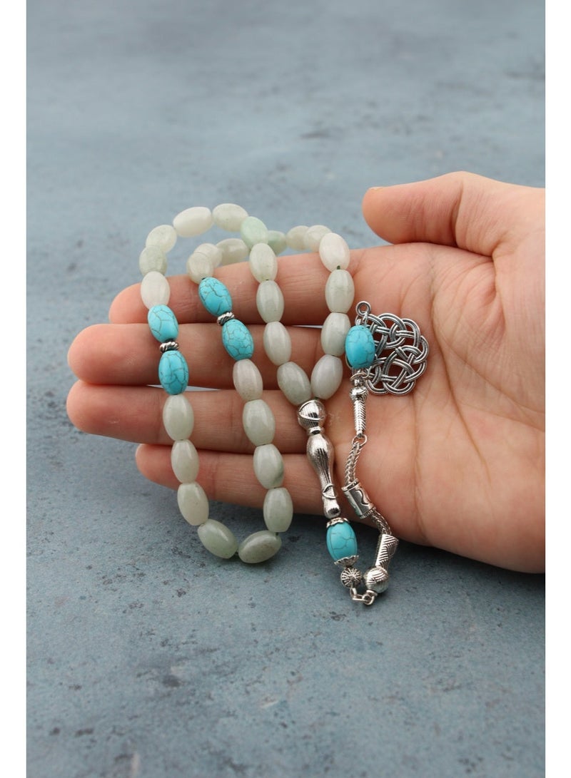 Kamins Collection Light Green Agate& Turquoise Tasbih - Image 4